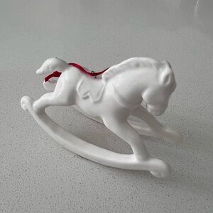 Vintage Dept 56 Bone White‎ China Rocking Horse Christmas Ornament